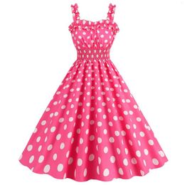 Casual Dresses SISHION Polyester Polka Dots Plaid Printed Vintage Dress VD4217 Spaghetti Strap Pink Blue Green Party