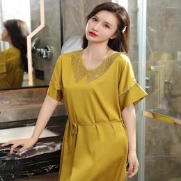 Women's Sleepwear Sexy V-Neck Nightwear Dress Short Sleeve Nightgown Homewear Women Lace Nightdress Satin Silky Summer Gown Lingerie