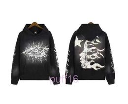 Kanyes Wests Hoodie Fashion Hell Star Hellstar Flame Printed and Womens Loose Coat Pullover Sweater Hooded 23 33r9