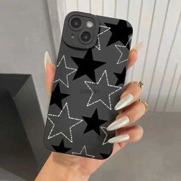 Cell Phone Cases Black White Five-pointed Star Printed Phone Case For iPhone 11 12 13 14 15 Pro Max XS XR X 7 8 Plus Shockproof Soft Bumper CoverL240105