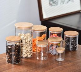 Custom Logo Round Sealed Jar Home Transparent Glass Storage Jar Food Tea Dried Fruit Coffee Bean Storage Jar Bamboo Wood lid2963022