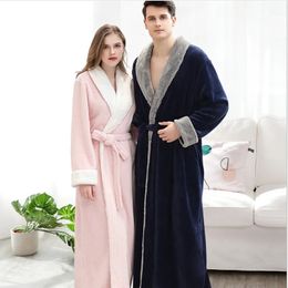 Men long Warm Flannel Bathrobe 40-100 KG Men Winter Coral Fleece Bath Robe Night Sleepwear Women Dressing Gown Cosy Robes 240108