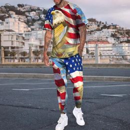 Men's Tracksuits Men Suits 3D Print American Flag Sportwear Suit Short Sleeve TShirt Long Pants Man 2 Piece Sets Tracksuit Oversized Clothes