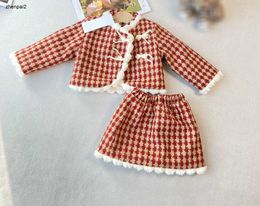 Luxury girls dresses suits designer baby Two piece set Size 90-140 Warm children Thickened coat and short skirt Jan10