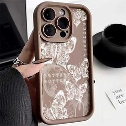 Cell Phone Cases Cute Butterfly Liquid Silicone Case For iPhone 11 Fundas iPhone 12 13 14 15 Pro Max XR XS 7 8 Plus SE Lens Protection Soft CoverL240105