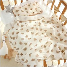 Blankets Swaddling Summer Baby Blanket Born Muslin Ddle Wrap 2 Layers Breathable Bedding Cute Soft Cotton Stroller Drop Delivery Kids Otfd6