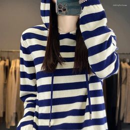 Women's Sweaters 2024 Striped Cashmere Hoodie Sweater Women Knit Tops Hoodies Casual Long Sleeves Pullover