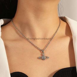 Designers jewels Vivienne Full Diamond Western Empress Dowager Saturn Necklace Womens Light Luxury Design High Sense Planet clavicle chain planet pendant necklac