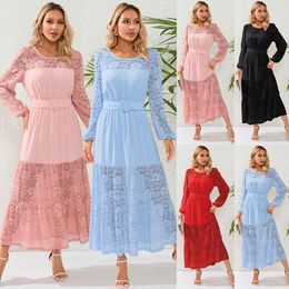 Casual Dresses Summer Fashion Plus-size Slim Temperament Sexy Lace Skirt French Perspective Midlength Dress Women