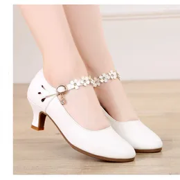 Dress Shoes Genuine Leather Woman Dance-Shoes For Girls Ladies Latin Ballroom Modern Salsa Practise Dancing Square Dance Soft Rubber Sole