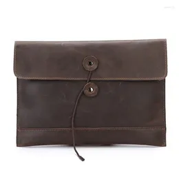 Briefcases Genuine Leather Document Bag Pouch A4 Men Briefcase Thick Crazy Horse Portfolio Brown Clutch Purse Envelope For Ipad