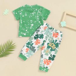 Clothing Sets Toddler St Patricks Day Outfit Baby Letter Print Short Sleeve T-Shirt Shamrock Pattern Pants 2Pcs Clothes