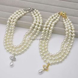 Designers jewels Vivienne Empress Dowager Xis three rows of pearl chains water droplets threedimensional Saturn necklaces highend necklaces elegant and elegant c