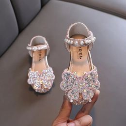 Girls Sandals Bling Butterfly Princess Party Dance Shoes Student Flats Kids Performance Shoes Children Pearl Wedding H250 240108