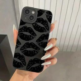 Cell Phone Cases Black Lips Kiss Print Soft Silicone Phone Case for iPhone 14 Pro Max 15 13 12 11 Pro Max 7 8 14 15 Plus SE 2 X XS XR Matte CoverL240105