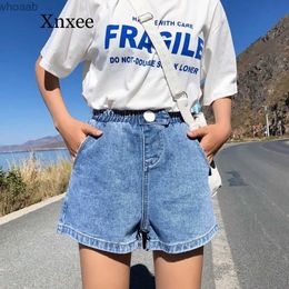 Women's Shorts Xnxee Summer Women Denim Shorts 2022 New Arrival High Elastic Waist Wide Leg Shorts Jeans Black Blue White Short YQ240108