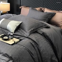 Bedding Sets Luxury Dark Grey Purple Brown Satin Jacquard 1000TC Egyptian Cotton Set Soft Silky Duvet Cover Bed Sheet Pillowcases