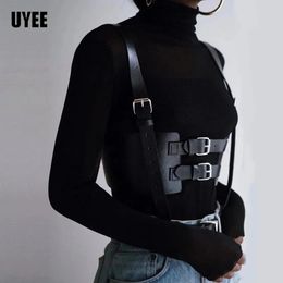 Jeans Uyee Women's Corset Body Harness Techwear Pu Leather Waist Strap Bondage Lingerie Y2k Wide Belt Accessories Shirt Dress Punk