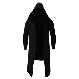 Men's Hoodies Fashion Men Hooded Loose Clothes Autumn Winter Mid-length Solid Punk Long Sleeve Coat Thicke Warm Cardigan Man Cloak