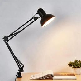 Home EU US Plug Flexible Swing Arm Clamp Mount Lamp Office Studio E27E26 Bulb Table Black Desk Light AC85265V Led Lamps 240108
