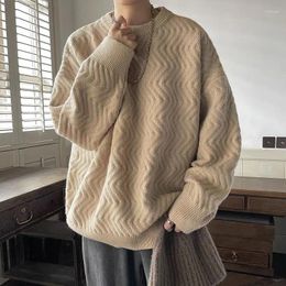 Men's Sweaters Harajuku Sweater Solid Knit 2024 Winter Hong Kong Style Preppy High Quality Casual Loose Couple Long Sleeves Coat