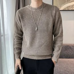 Knitted Sweaters for Men Pullovers Man Clothes Plain Solid Color White No Hoodie Elegant Spring Autumn Long Sleeve 100% Baggy S 240108