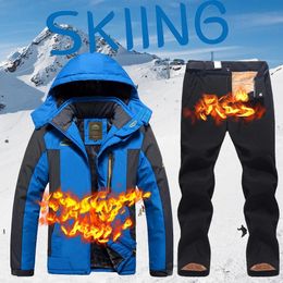 Jackets New Men Ski Jacket Snow Pants Winter Warm Windproof Waterproof Outdoor Sports Snowboarding Skiing Fleece Coat Trousers Ski Suit