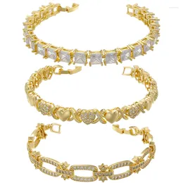 Charm Bracelets ZHUKOU Gold Colour Heart For Women Square Cubic Zirconia Men Brass Plated Jewellery Wholesale VL401