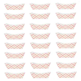 Disposable Dinnerware 50pcs Paper Trays Red And White Grease Resistant Serving Tray Container Snack Packing Box For Dogs Tacos Fries