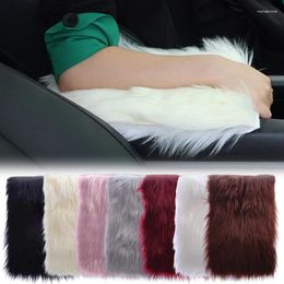 Car Seat Covers 30x20cm Armrest Cushion Winter Auto Arm Rest Box Artificial Wool Warm Non-slip Long Plush Cover Pad Interior Accessories