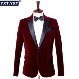 in Mens Blazer Velvet Single Breasted Jacket Formal Groom Tuxedo Slim Wedding Party Dress Business Casual Male Suit 240108