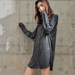 Spring Summer Womens Sleepwear Sexy Cotton Sleepshirt Women Long Sleeve Ladies Nightgowns Nightshirt Loose Sleeping Night Dress 240108