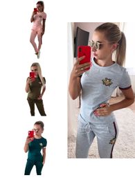 Women Two Piece Set Bee Print Pencil Pant Suit Fashion Jogging Sweatpants Sports Tracksuit Outwear Multiple Colour S-XL