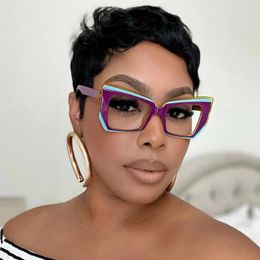 Sunglasses 2024 Fashion Women Luxury Designer Color Stitching Eyeglasses For Ladies Anti Blue Light Blocking Glasses Frame Optical