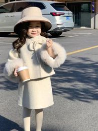 Jackets Korean Fashion Childrens Clothing Girl Plush Set Autumn Winter 2024 Boys Girls Trend Classic Casual Two-piece