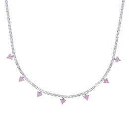 Chains Sparkling Pink Heart Drop White CZ Tennis Choker Necklace For Wedding