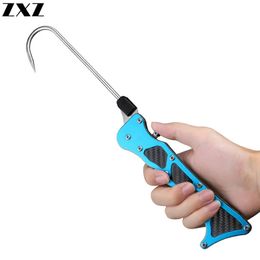 Foldable Outdoor Fish Grip Portable Telescopic Sea Fishing Gaff Stainless Steel Lip Spear Hook Gripper Tackle Accessory Tools T4 240108