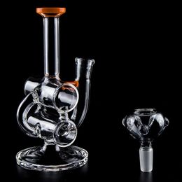 Headshop888 GB022 About 17cm Height Glass Bong Double Recycler Water Perc Dab Rig Bongs Smoking Pipe Bubbler 14mm Male Dome Glass Bowl