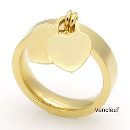 Designer Love Ring fashion Jewellery 316L titanium gold-plated heart-shaped rings T letter letters double heart female for woman