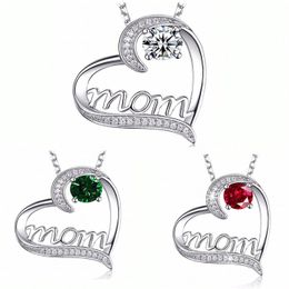 Love Heart MOM Letter Necklaces for Women Luxury Rhinestone Pendant with Link Chain Fashion Choker Necklace Jewellery for Mother's Day Gift