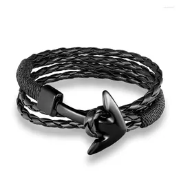 Charm Bracelets Fashion Multilayer Women Leather Bracelet Wristband Black Anchor Men Jewelry Accessories Pulseras