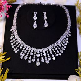 Necklace Earrings Set 2024 Luxury Shiny Tassel Water Drop Big Cubic Zircon Party Dubai Bride Brides Wedding Accessories