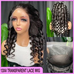 Grade 12A Malaysian Peruvian Indian Brazilian Loose Wave 13x4 Transparent Lace Frontal Wig 24 Inch 100% Raw Virgin Remy Human Hair
