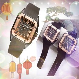 Couple women men Gentalmen luxury watches brown black green rubber belt fashion wristwatch square dial tank designer Relogio Montr3002