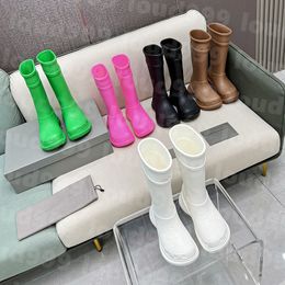 Designer 20MM Arch EVA Rubber Boots For Women Luxury Waterproof Platform Rain Boot 1Balencaigaities-06 Womens Knee Booties Bright Pink Black White Green High Bootes