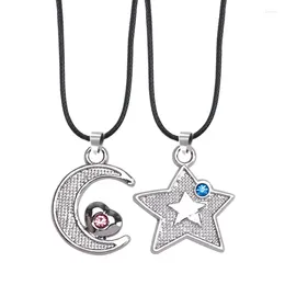 Pendant Necklaces 2 -Pieces-set Of Couple Necklace Moon Star Alloy For Girlfriend Jewelry Valentine's Day Gift