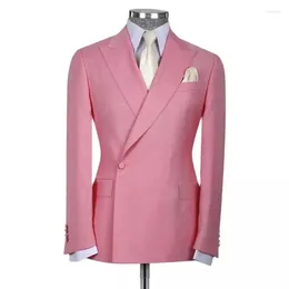 Men's Suits Custom Made One Button Pink Peaked Lapel Men Slim Fit 2 Pieces Daily Clothing Wedding Groom Blazer Terno Masculino