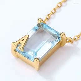 Pendants Women Sky Blue Topaz Pendant Necklace S925 Sterling Silver 10k Gold Plated Natural Rectangle Charm Lucky Amulets Necklaces