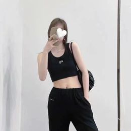 crop top designer embroidery tank sexy summer short slim navel exposed outfit elastic sports knitted tanks 2024