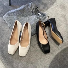 Dress Shoes Withered French Retro Square Fashion Ladies Commuting Thick-Heeled Leather For Women Toe High-Heeled Loafers